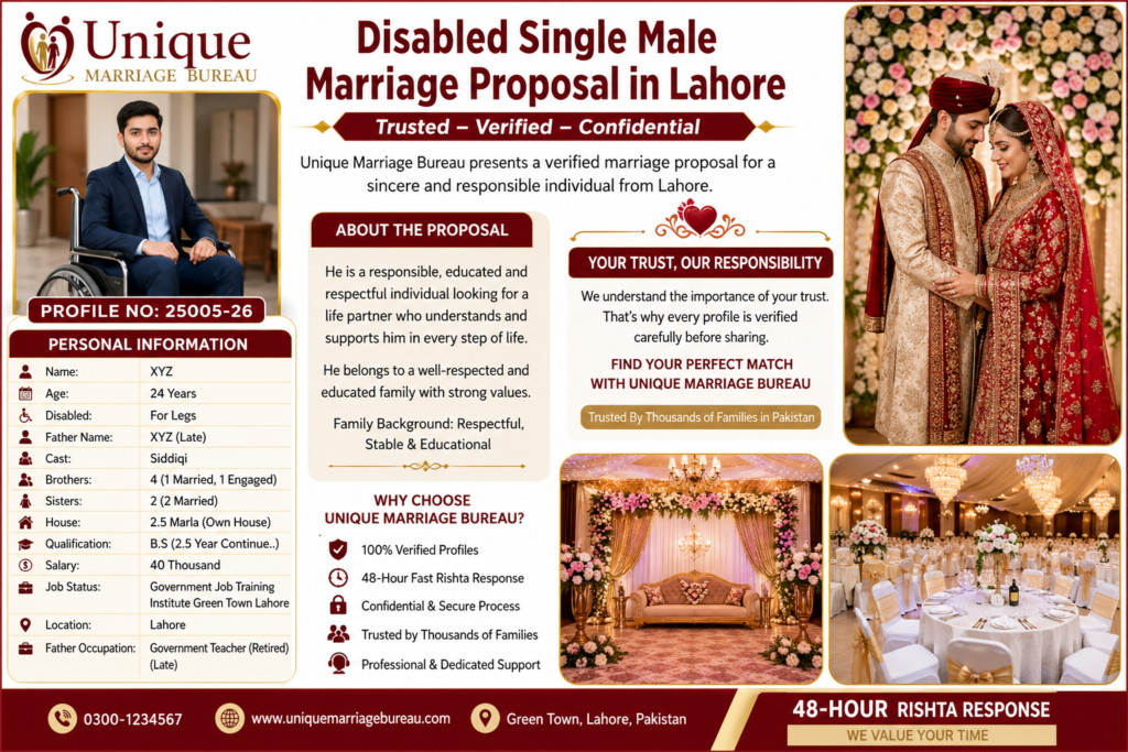 Disabled Single Male Marriage Proposal in Lahore – Verified Rishta by Unique Marriage Bureau 1