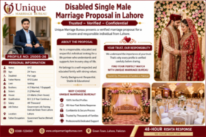 Disabled Single Male Marriage Proposal in Lahore – Verified Rishta by Unique Marriage Bureau