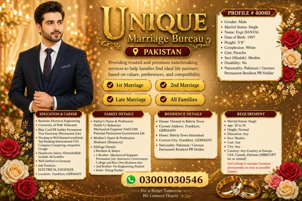 Unique Marriage Bureau – Premium Male Rishta in Pakistan for a Well-Settled German PR Holder Engineer 1