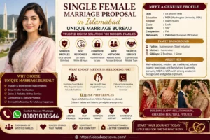 Single Female Marriage Proposal in Islamabad – Unique Marriage Bureau Trusted Rishta Solution for Modern Families
