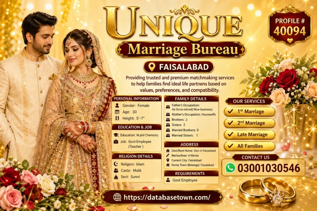 Unique Marriage Bureau for Single Female Rishta in Faisalabad – Trusted & Verified Matchmaking Service 1