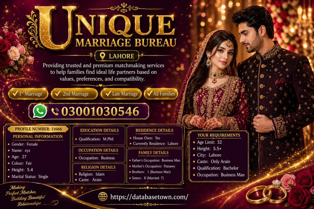 Unique Marriage Bureau Lahore – Intelligent Matchmaking System for Single Female Rishta in Lahore 1