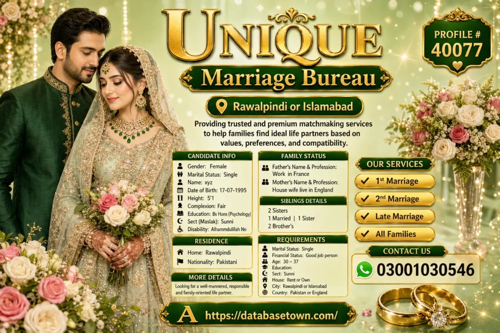 Unique Marriage Bureau – Trusted Platform for Single Female Rishta in Rawalpindi or Islamabad 1