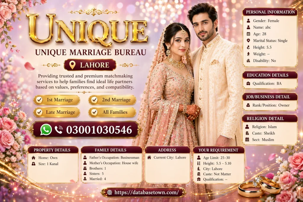 Unique Marriage Bureau – Smart Rishta Solutions for Single Female in Lahore 1