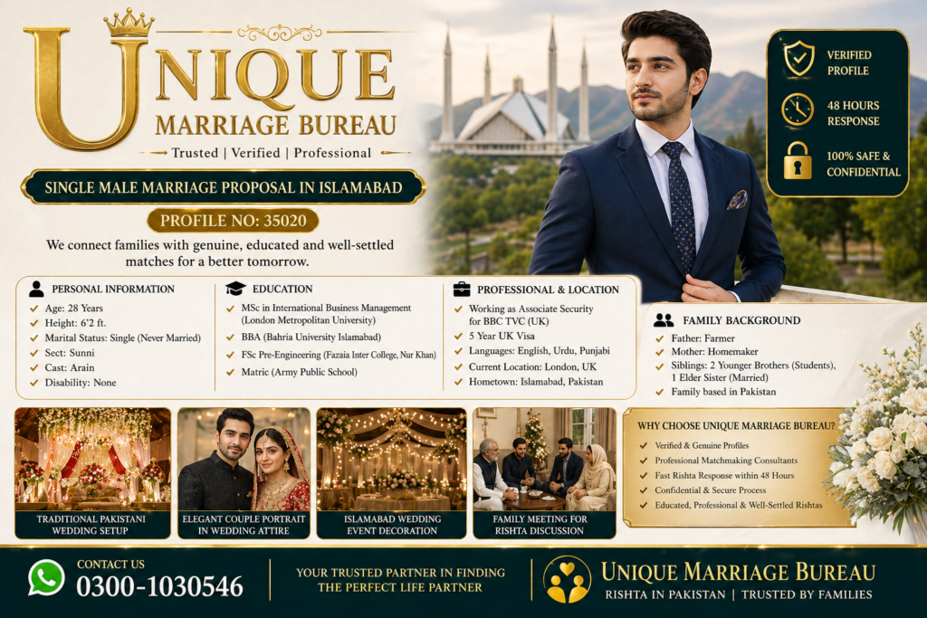 Single Male Marriage Proposal in Islamabad – Trusted Profile at Unique Marriage Bureau 1