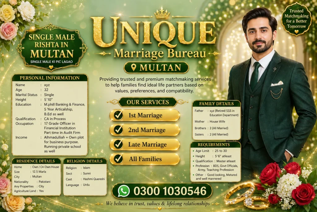 Unique Marriage Bureau – Trusted Platform for Single Male Rishta in Multan 1