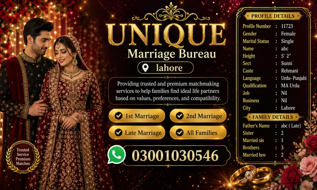 Unique Marriage Bureau Lahore – Advanced Matchmaking Solutions for Verified Rishta Networks 1