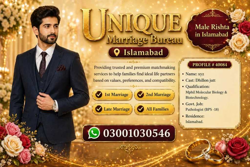 Unique Marriage Bureau in Islamabad – Trusted male Rishta in Islamabad for Professional and Verified Matches 1