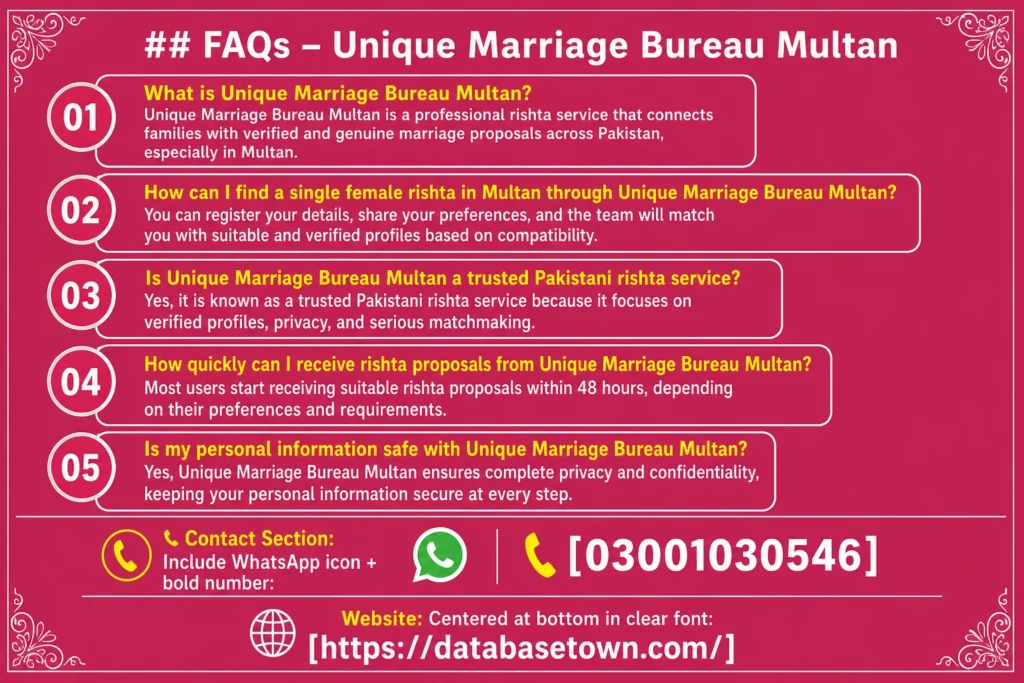 Single Female Rishta in Multan Online – Trusted UNIQUE Marriage Bureau Pakistan 1