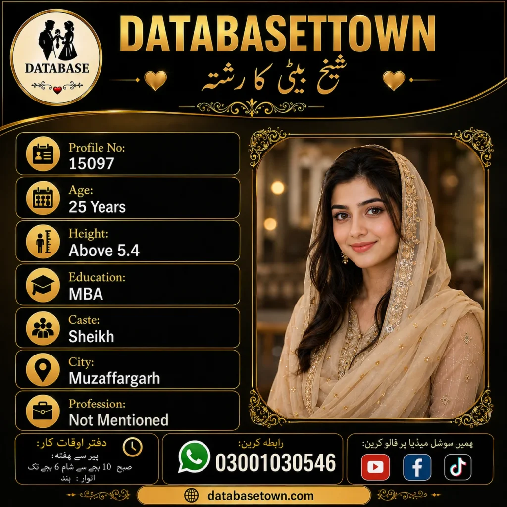 Single Female Rishta in Muzaffargarh City – Profile No. 35292 | Unique Marriage Bureau 1