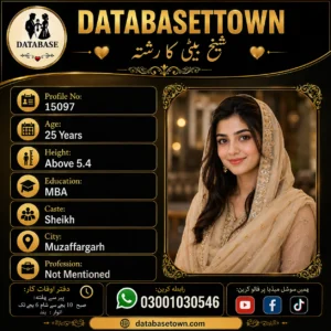 Single Female Rishta in Muzaffargarh City – Profile No. 35292 | Unique Marriage Bureau