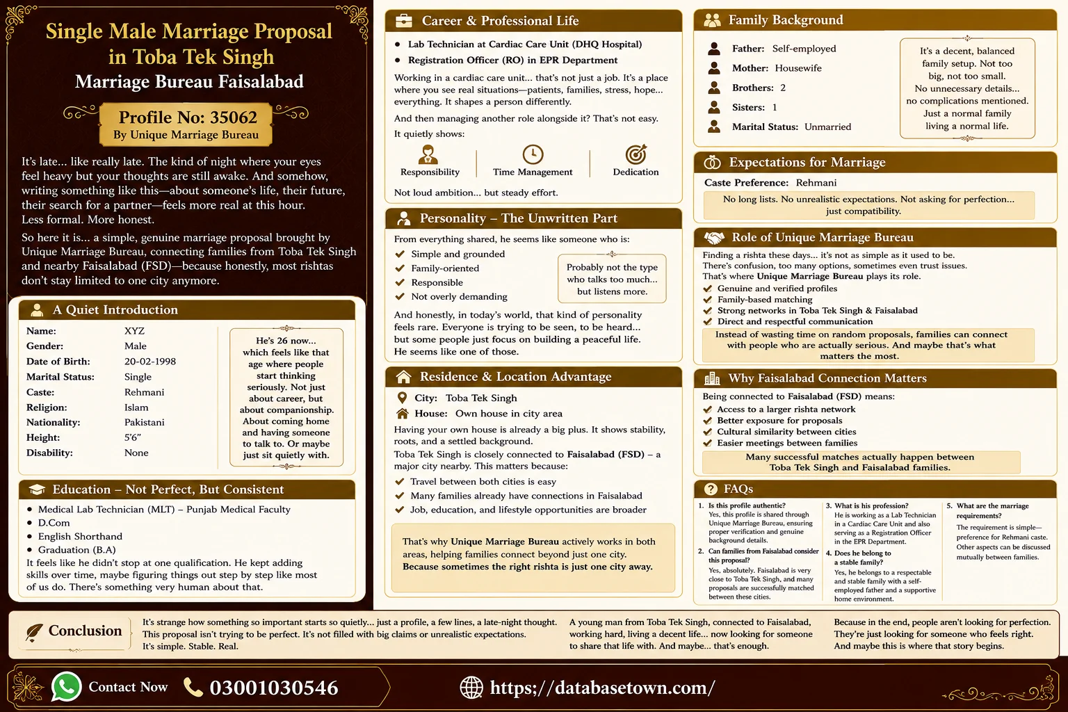 Single Male Marriage Proposal in Toba Tek Singh