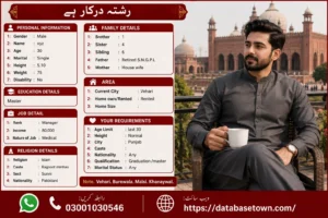 Single Male Rishta in Vehari Profile No. 10886 –Unique Marriage Bureau Vehari