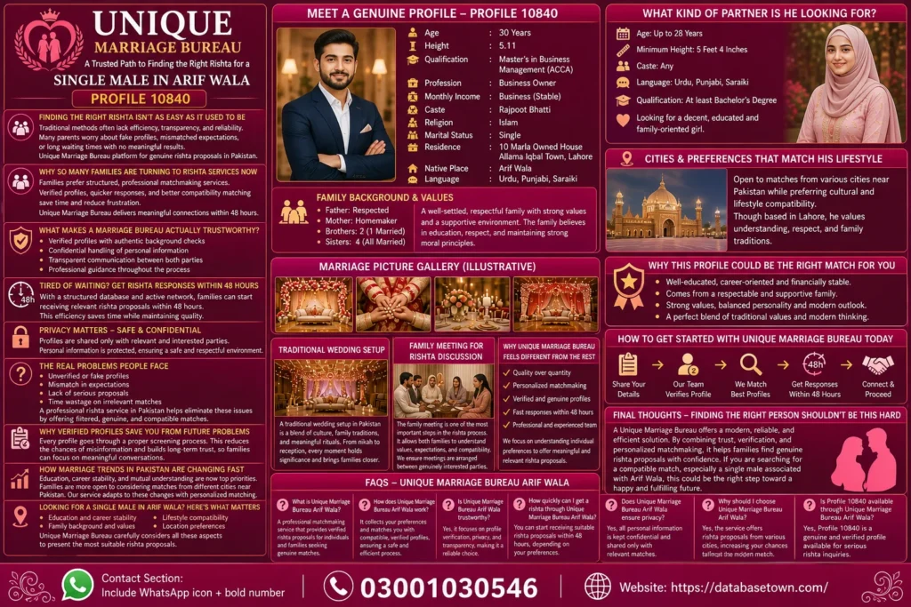 Unique Marriage Bureau – A Trusted Path to Finding the Right Rishta for a Single Male in Arif Wala Profile 10840 1