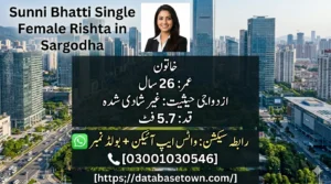 Sunni Bhatti Single Female Rishta in Sargodha – Profile No. 50097 | Unique Marriage Bureau
